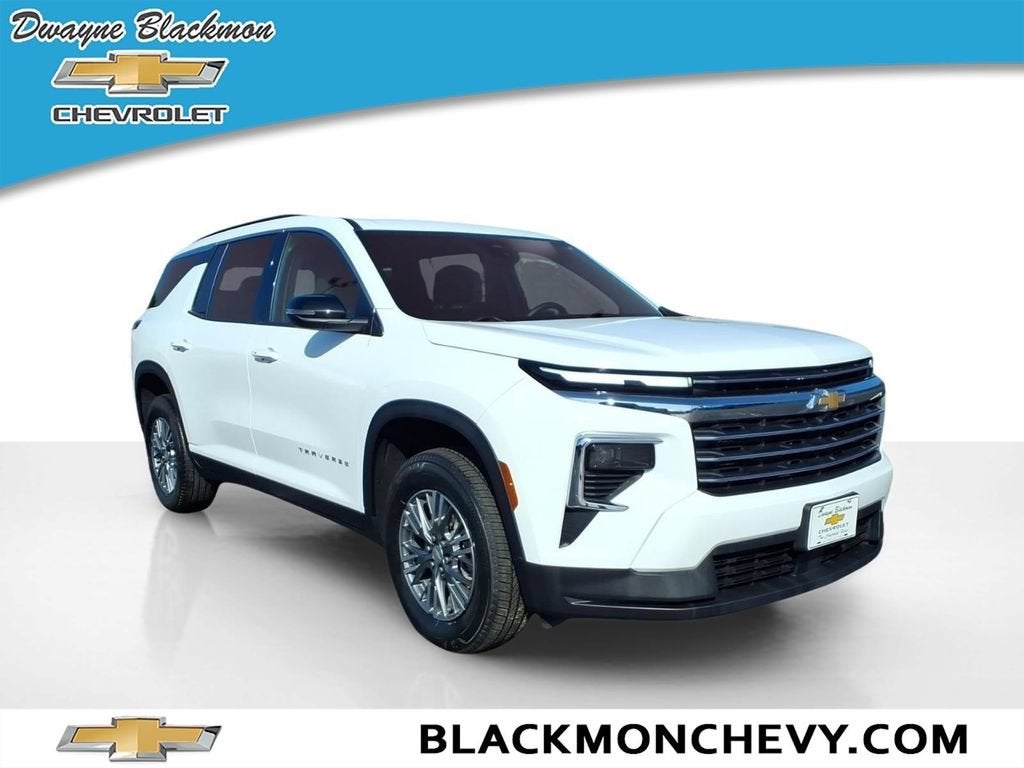 2025 Chevrolet Traverse LT in Summit White — front three-quarter view