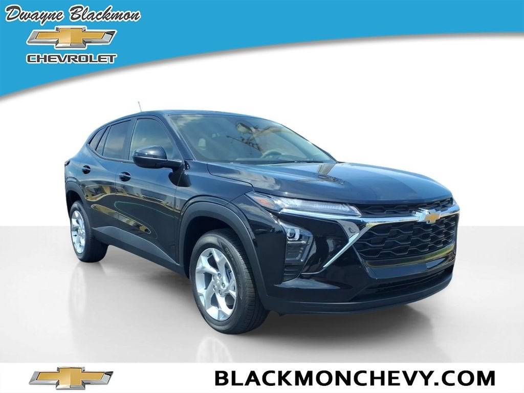 2026 Chevrolet Trax LS in Mosaic Black Metallic — front three-quarter view